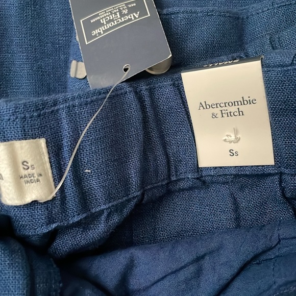 NWT ABERCROMBIE & FITCH LINEN TAILORED WIDE LEG PANT TRUE NAVY BLUE SMALL SHORT - Picture 5 of 5